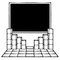 Poll graph building block podium concept as Wide shot of a podium made of building blocks forming a rising poll graph Camera pans up the blocks as they assemble emphasizing growth Square Square vector