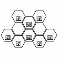 Poll worker beehive tiles concept as Cartoon style hexagonal tiles forming a beehive pattern with poll worker icons Camera moves across the hive showcasing busy election activitie Square Square vector