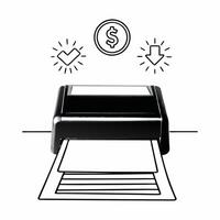 Receipt printer with holographic symbols concept as A receipt printer on a glossy white desk emits a receipt with two holographic icons hovering above a glowing dollar sign and a c Square Square vector