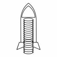 Rocket made of coins ascending isolated on white background concept as A illustration of a rocket composed of stacked coins soaring upwards symbolizing financial growth and Square Square vector
