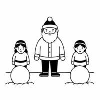 Santa with Children in the Snow concept as Capture Santa interacting with children building a snowman with glossy snow covering the ground The camera pans to include the excited f Square Square vector