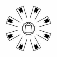 Shopping Icons Orbiting concept as Various shopping icons cart bag tag are depicted orbiting around an invisible center against a white background The camera captures the Square Square vector