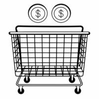 Shopping cart with holographic revenue icons concept as A shopping cart sits on a glossy white surface with two floating holographic icons a dollar sign and a percentage symbol rep Square Square vector