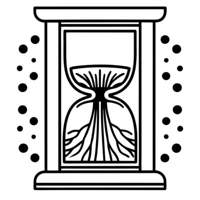 Soft Abstract Hourglass with Growing Roots concept as An hourglass with roots growing from the bottom amid bokeh effects symbolizes time sensitive growth achieved through community Square Square