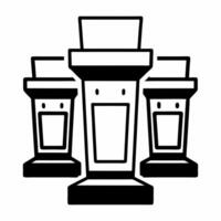 Soft focus debate podiums with data overlay concept as Wide shot of blurred debate podiums with sharp data overlays showing real time sentiment analysis Camera slowly pans across Square Square vector