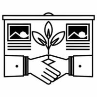 Soft focus handshake with sprouting seedling concept as Close up of two hands shaking in soft focus with a seedling sprouting from between their palms Camera slowly zooms out to r Square Square vector