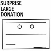 Surprise campaign donation check concept as Close up of a politicians wide eyed expression upon opening a surprise large donation check Camera pans to reveal the amount Emphasize Square Square vector