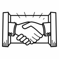 Surprise local supplier partnership concept as Close up pan of a handshake between a corporate buyer and local supplier at a small workshop Camera zooms out to reveal other busine Square Square vector