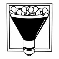 Sustainable innovation funnel with green lightbulbs concept as Animation of a funnel with various objects entering the top resources ideas and green lightbulbs emerging from the Square Square vector