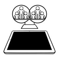 Tablet with Holographic Scale and Community Figures concept as A tablet rests on a glossy white table with two holographic icons floating above a balanced scale symbolizing comprom Square Square vector