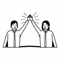 Team celebrating a successful project with a high five in the office hallway concept as A candid moment capturing team members exchanging high fives in the hallway after completing Square Square vector