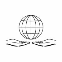Two hands holding a floating globe isolated on white background concept as A image of two hands supporting a globe that hovers above them symbolizing global community and sh Square Square vector