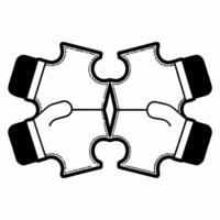 Two puzzle pieces with handshake icon concept as A illustration of two puzzle pieces fitting together each displaying a handshake icon representing business compromise and p Square Square vector