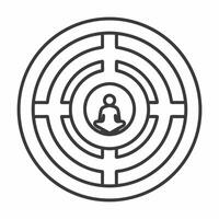 White mindfulness labyrinth concept as Illustration of a white labyrinth with a meditating figure at the center Camera navigates through the labyrinth representing the journey to Square Square vector