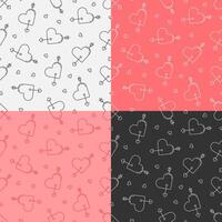 set of seamless patterns with Arrow pierced heart. Valentines day sivol, heart pierced by an arrow. Ornament for decoration and printing on fabric. Design element. vector