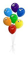 Funny Garland of happy balloons rise together into sky. Color image isolated on white background vector