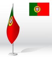 PORTUGAL flag on flagpole for registration of solemn event, meeting foreign guests. National independence day of PORTUGAL. Realistic 3D on white vector