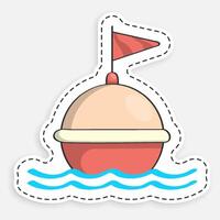 cartoon icon of doodle restrictive sea buoy on waves. Regulation and safety of shipping in ocean. image isolated on white background vector