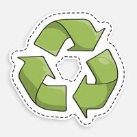 cartoon icon of doodle sign for recycling garbage, used raw materials. Caring for the environment. isolated on white background vector