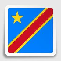 Republic of Congo flag icon on paper square sticker with shadow. Button for mobile application or web. image vector