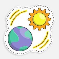 cartoon icon of doodle Sun shines on planet Earth. Changing seasons on planet. Global warming. Increase in ambient temperature. image isolated on white background vector