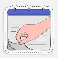 cartoon icon of doodle Hand tearing sheet of wall calendar. Marking days of week, months on calendar. isolated on white background vector