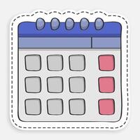 cartoon icon of doodle Paper wall calendar. Marking days of week, months on calendar. isolated on white background vector