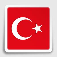 Turkish Republic flag icon on paper square sticker with shadow. Button for mobile application or web. image vector