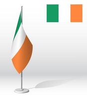 IRELAND flag on flagpole for registration of solemn event, meeting foreign guests. National independence day of IRELAND. Realistic 3D on white vector