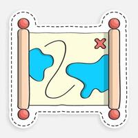 cartoon icon of doodle old map. Papyrus paper rolled up. Medieval letters and pirate treasure maps. image isolated on white background vector