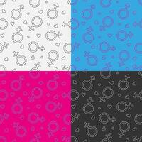set of seamless patterns with Male and female gender symbols. Gender signs set. Ornament for decoration and printing on fabric. Design element. image vector