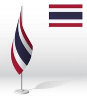 KINGDOM OF THAILAND flag on flagpole for registration of solemn event, meeting foreign guests. National independence day of THAILAND. Realistic 3D on white vector