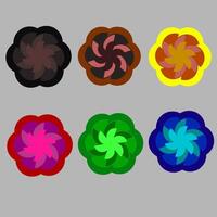 A collection of six colorful abstract flower designs with transparency and gradient effects, perfect for backgrounds, decorations, or creative graphic design. vector