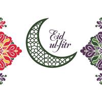 Eid ul fitr greeting card with crescent and floral pattern vector