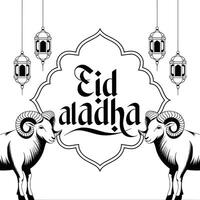 Eid al - adha greeting card with ram and lanterns vector