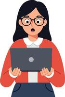 Surprised woman using laptop with flat design style art vector