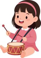 Happy child playing a drum in flat illustration vector