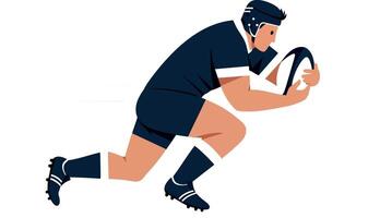 Rugby player sprinting with ball in flat illustration style vector