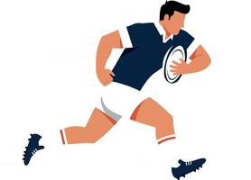 Rugby player sprinting with ball in flat illustration vector