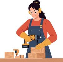 Woman using a power tool in flat design art vector