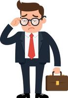 Businessman with briefcase showing concern in flat art vector