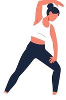 Woman stretching in a dynamic pose with flat design art vector