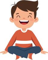 Happy child sitting cross-legged in a playful flat art vector
