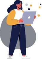 Person using a laptop in flat design art style vector