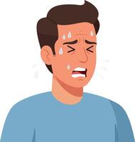 Sweating man expressing discomfort in flat illustration style vector
