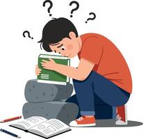 Confused student struggling with homework in flat art vector
