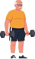 Senior man lifting dumbbells in flat design art vector