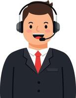 Support agent wearing headset smiling in flat illustration vector