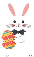 Cute white bunny holding a colorful Easter egg in flat art vector