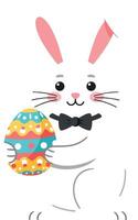 Cute bunny holding colorful Easter egg in flat art vector